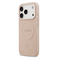 Guess Guess iPhone 17 Pro/iPhone 18 Pro Coque arrière MagSafe similicuir PU Motif pivoine estampé à chaud - Rose