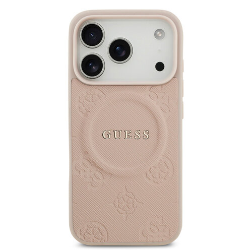 Guess Guess iPhone 17 Pro/iPhone 18 Pro Handyhülle MagSafe PU-Kunstleder Geprägtes Pfingstrosenmotiv - Rosa