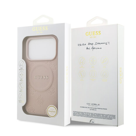 Guess Guess iPhone 17 Pro Back cover coque - Rose - Magsafe PU Leather - Peony Hot Stamp