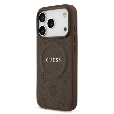 Guess Guess iPhone 17 Pro Back cover case - Magsafe PU Leather - Peony Hot Stamp - Brown