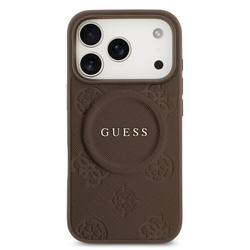 Guess Guess iPhone 17 Pro/iPhone 18 Pro Coque arrière MagSafe similicuir PU Motif pivoine estampé à chaud - Marron