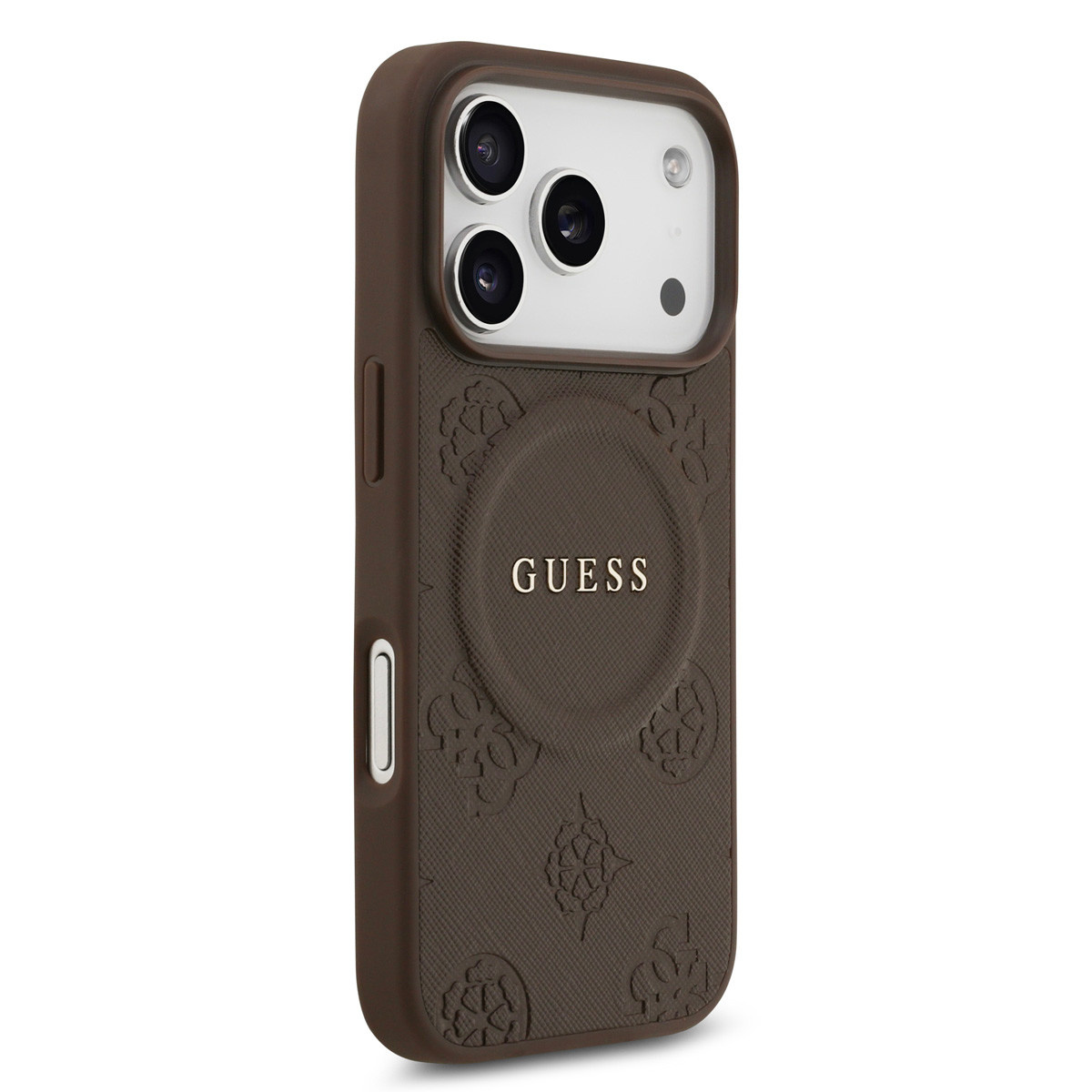 Guess Guess iPhone 17 Pro Backcover hoesje - Magsafe PU Leather - Peony Hot Stamp - Bruin, foto 4 van 6
