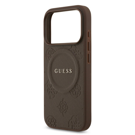 Guess Guess iPhone 17 Pro Back-Cover hul - Magsafe PU Leather - Peony Hot Stamp - Braun Guess Guess iPhone 17 Pro Back-Cover hul - Magsafe PU Leather - Peony Hot Stamp - Braun