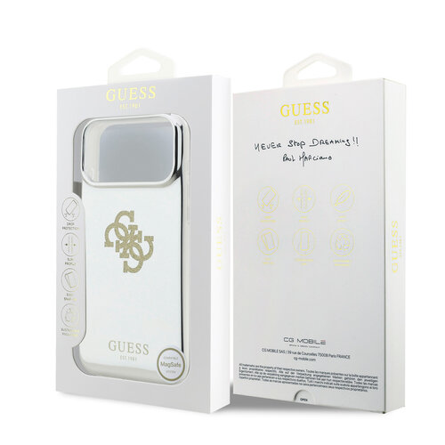 Guess Guess iPhone 17 Pro Max/iPhone 18 Pro Max Coque arrière MagSafe Finition miroir avec grand logo 4G à paillettes - Doré