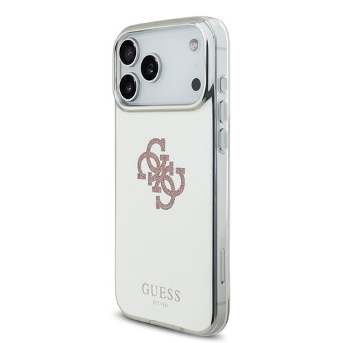 Guess Guess iPhone 17 Pro Max/iPhone 18 Pro Max Coque arrière MagSafe Finition miroir avec grand logo 4G à paillettes - Rose