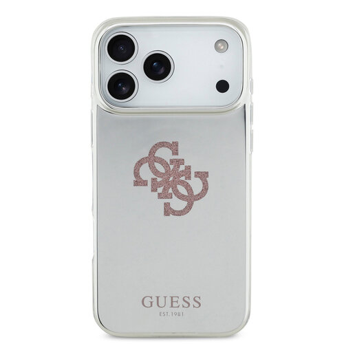 Guess Guess iPhone 17 Pro Max/iPhone 18 Pro Max Coque arrière MagSafe Finition miroir avec grand logo 4G à paillettes - Rose