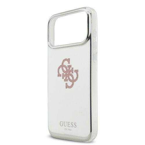 Guess Guess iPhone 17 Pro Max/iPhone 18 Pro Max Coque arrière MagSafe Finition miroir avec grand logo 4G à paillettes - Rose