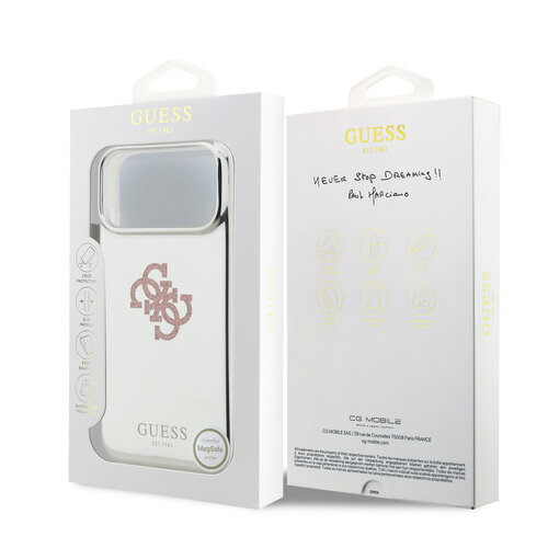 Guess Guess iPhone 17 Pro Max/iPhone 18 Pro Max Coque arrière MagSafe Finition miroir avec grand logo 4G à paillettes - Rose