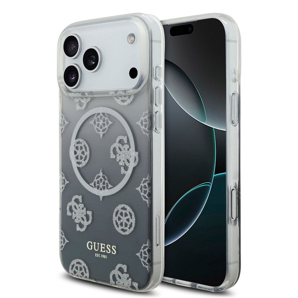 Guess Guess iPhone 17 Pro Max Back cover coque - Noir - MagSafe - Gradient Peony & Glitter Pattern