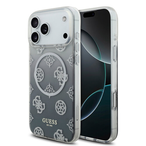 Guess Guess iPhone 17 Pro Max/iPhone 18 Pro Max Coque arrière MagSafe Motif pivoine en dégradé avec paillettes - Noir
