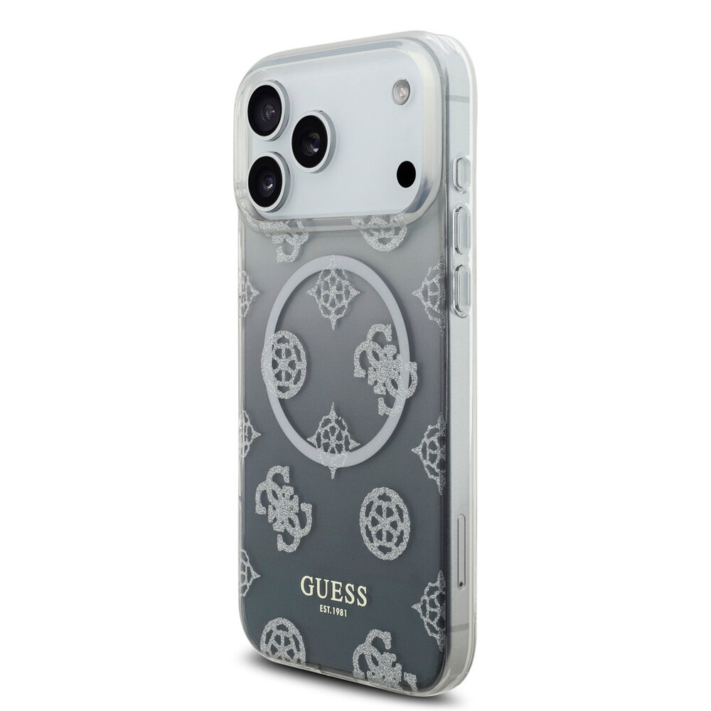 Guess Guess iPhone 17 Pro Max Back cover coque - Noir - MagSafe - Gradient Peony & Glitter Pattern