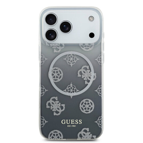 Guess Guess iPhone 17 Pro Max/iPhone 18 Pro Max Coque arrière MagSafe Motif pivoine en dégradé avec paillettes - Noir