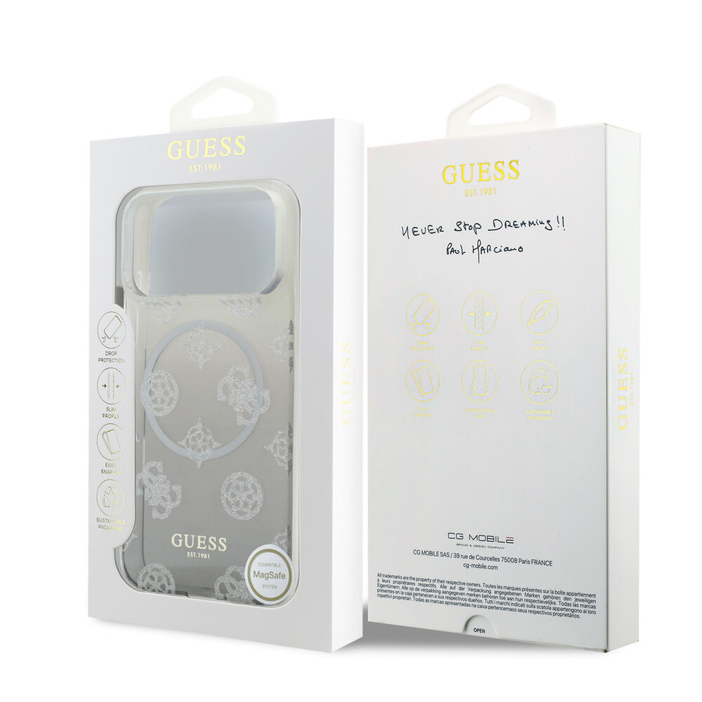Guess Guess iPhone 17 Pro Max Backcover hoesje - MagSafe - Gradient Peony & Glitter Pattern - Zwart