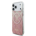 Guess Guess iPhone 17 Pro Max/iPhone 18 Pro Max Coque arrière MagSafe Motif pivoine en dégradé avec paillettes - Rose