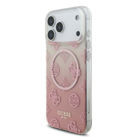 Guess Guess iPhone 17 Pro Max Backcover hoesje - MagSafe - Gradient Peony & Glitter Pattern - Roze