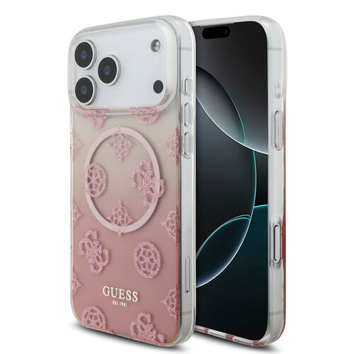 Guess Guess iPhone 17 Pro Max/iPhone 18 Pro Max Coque arrière MagSafe Motif pivoine en dégradé avec paillettes - Rose