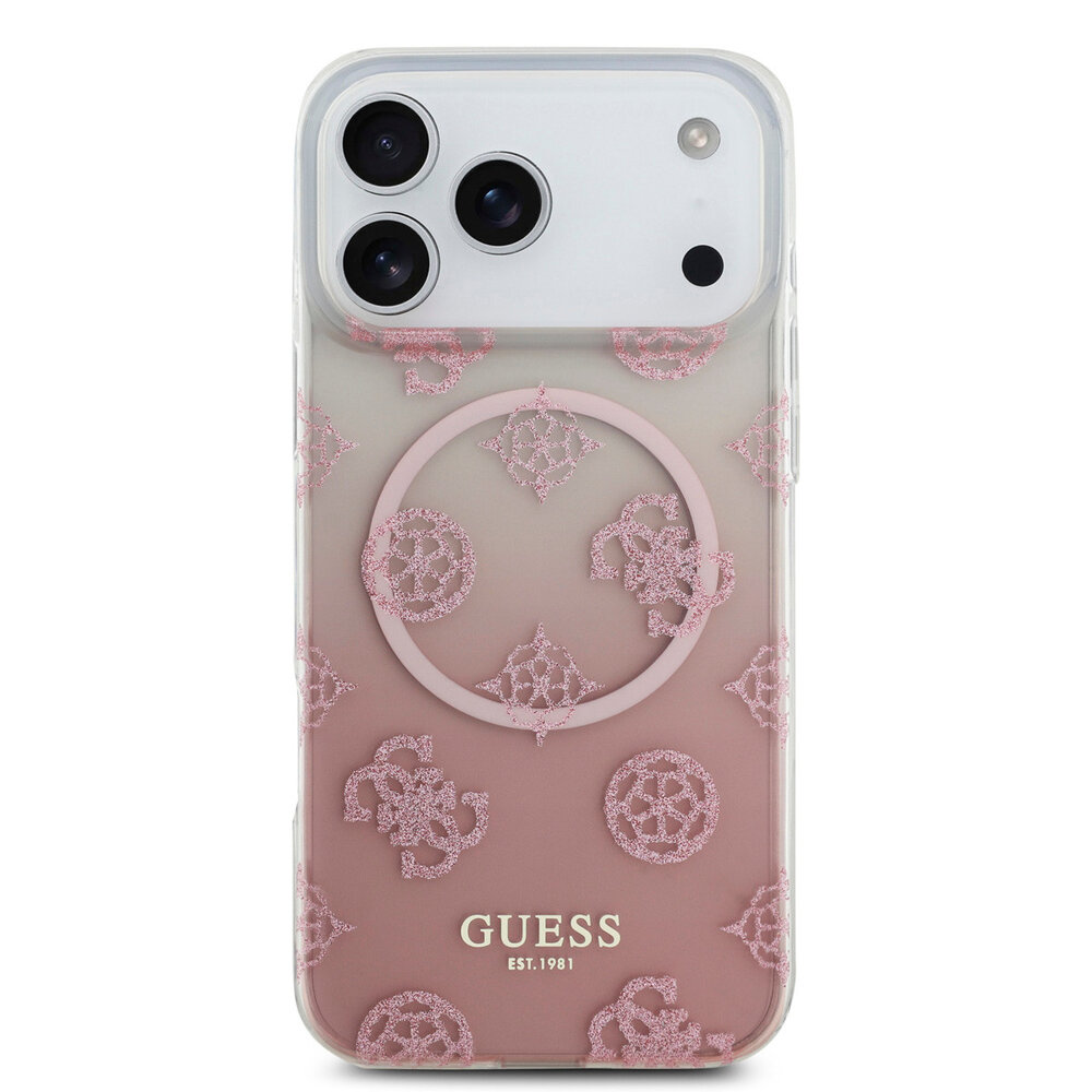 Guess Guess iPhone 17 Pro Max Back cover case - MagSafe - Gradient Peony & Glitter Pattern - Pink Guess Guess iPhone 17 Pro Max Back cover case - MagSafe - Gradient Peony & Glitter Pattern - Pink