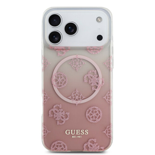 Guess Guess iPhone 17 Pro Max/iPhone 18 Pro Max Coque arrière MagSafe Motif pivoine en dégradé avec paillettes - Rose