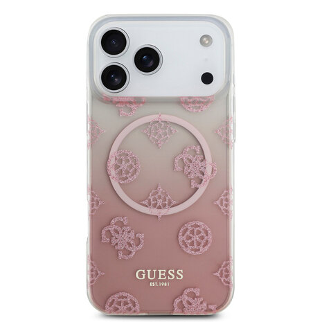 Guess Guess iPhone 17 Pro Max Back-Cover hul - MagSafe - Gradient Peony & Glitter Pattern - Rosa Guess Guess iPhone 17 Pro Max Back-Cover hul - MagSafe - Gradient Peony & Glitter Pattern - Rosa