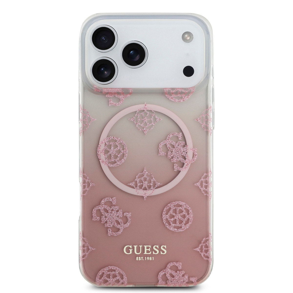 Guess Guess iPhone 17 Pro Max Backcover hoesje - MagSafe - Gradient Peony & Glitter Pattern - Roze, foto 3 van 6
