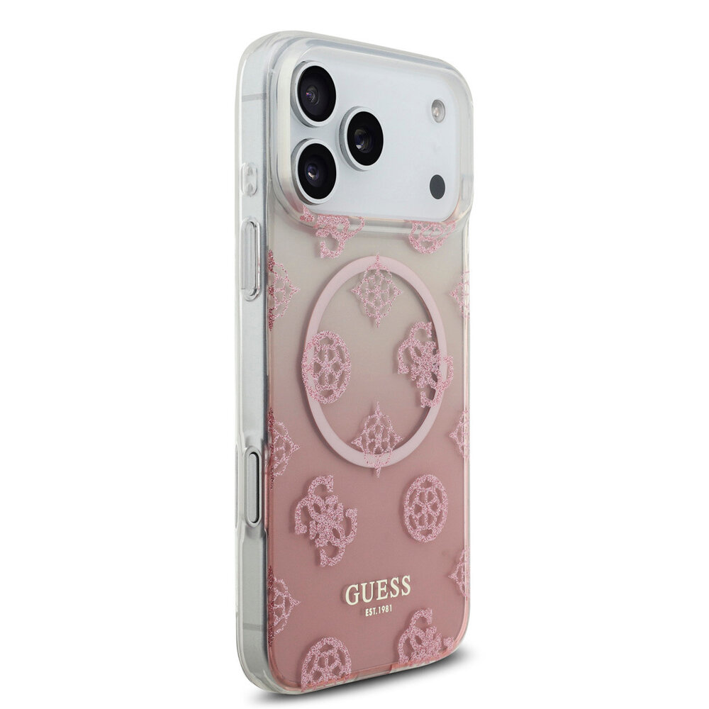 Guess Guess iPhone 17 Pro Max Back cover coque - Rose - MagSafe - Gradient Peony & Glitter Pattern Guess Guess iPhone 17 Pro Max Back cover coque - Rose - MagSafe - Gradient Peony & Glitter Pattern