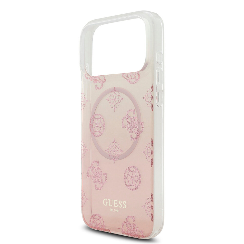 Guess Guess iPhone 17 Pro Max Backcover hoesje - MagSafe - Gradient Peony & Glitter Pattern - Roze