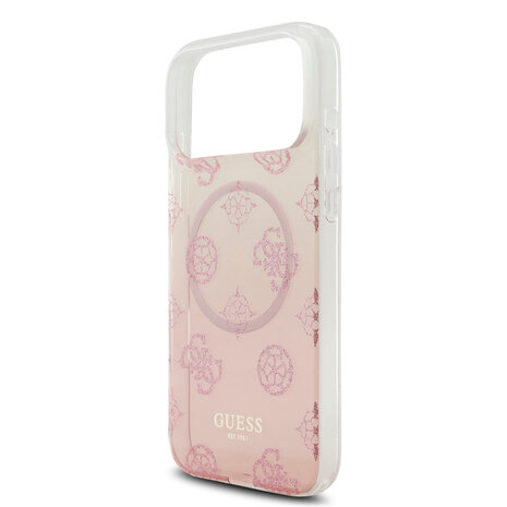 Guess Guess iPhone 17 Pro Max Backcover hoesje - MagSafe - Gradient Peony & Glitter Pattern - Roze