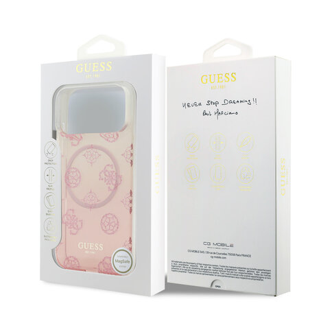 Guess Guess iPhone 17 Pro Max Backcover hoesje - MagSafe - Gradient Peony & Glitter Pattern - Roze