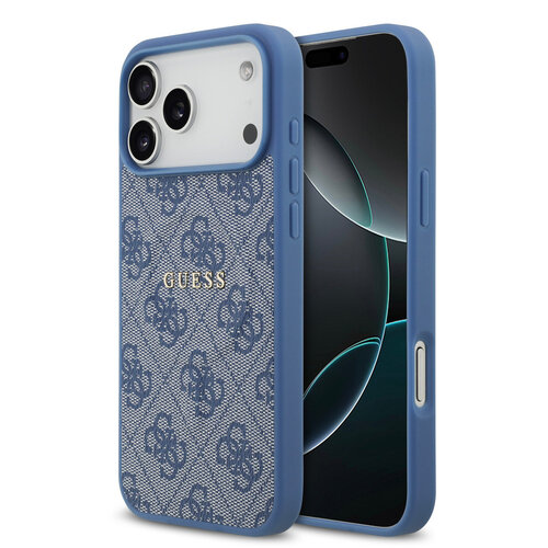 Guess Guess iPhone 17 Pro Max/iPhone 18 Pro Max Coque arrière MagSafe similicuir PU Logo 4G classique - Bleu