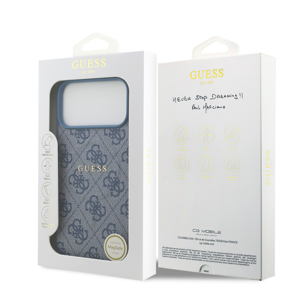 Guess Guess iPhone 17 Pro Max Back cover coque - Bleu - Magsafe PU Leather - 4G Classic Logo