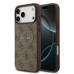 Guess iPhone 17 Pro Max/iPhone 18 Pro Max Coque arrière MagSafe similicuir PU Logo 4G classique - Marron