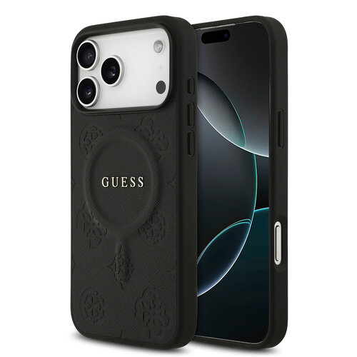 Guess Guess iPhone 17 Pro Max/iPhone 18 Pro Max Coque arrière MagSafe similicuir PU Motif pivoine estampé à chaud - Noir