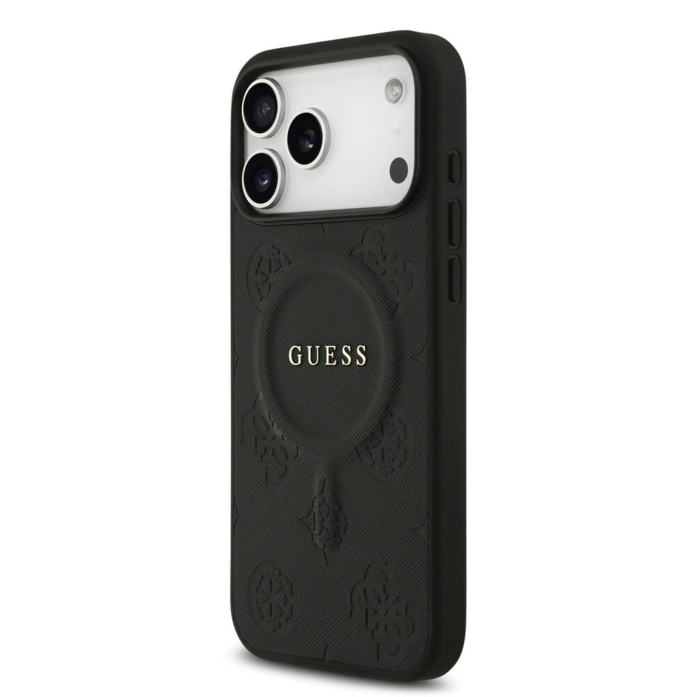 Guess Guess iPhone 17 Pro Max Back cover case - Magsafe PU Leather - Peony Hot Stamp - Black Guess Guess iPhone 17 Pro Max Back cover case - Magsafe PU Leather - Peony Hot Stamp - Black