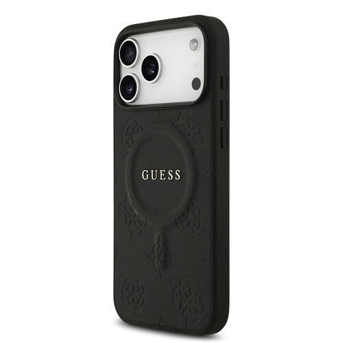 Guess Guess iPhone 17 Pro Max/iPhone 18 Pro Max Handyhülle MagSafe PU-Kunstleder Geprägtes Pfingstrosenmotiv - Schwarz