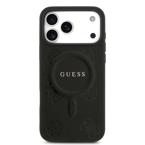 Guess Guess iPhone 17 Pro Max/iPhone 18 Pro Max Coque arrière MagSafe similicuir PU Motif pivoine estampé à chaud - Noir