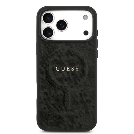 Guess Guess iPhone 17 Pro Max Back cover case - Magsafe PU Leather - Peony Hot Stamp - Black Guess Guess iPhone 17 Pro Max Back cover case - Magsafe PU Leather - Peony Hot Stamp - Black