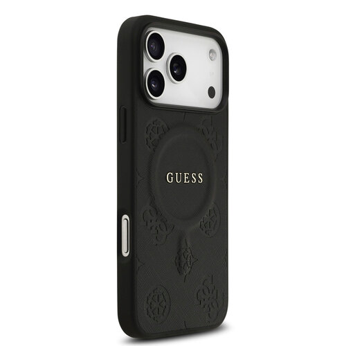 Guess Guess iPhone 17 Pro Max/iPhone 18 Pro Max Handyhülle MagSafe PU-Kunstleder Geprägtes Pfingstrosenmotiv - Schwarz