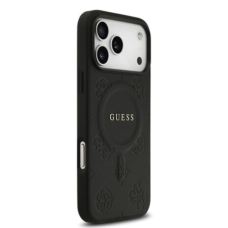 Guess Guess iPhone 17 Pro Max Back cover coque - Noir - Magsafe PU Leather - Peony Hot Stamp