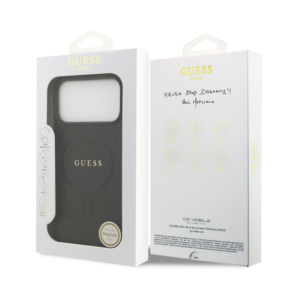 Guess Guess iPhone 17 Pro Max Back cover coque - Noir - Magsafe PU Leather - Peony Hot Stamp