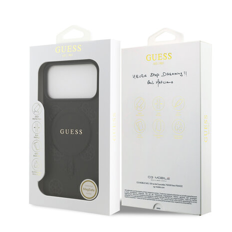 Guess Guess iPhone 17 Pro Max Back cover coque - Noir - Magsafe PU Leather - Peony Hot Stamp