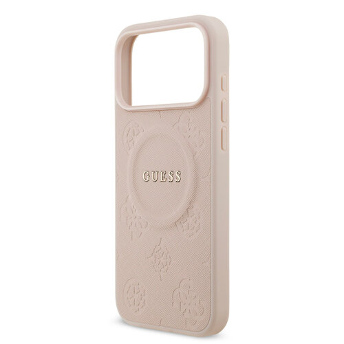 Guess Guess iPhone 17 Pro Max/iPhone 18 Pro Max Handyhülle MagSafe PU-Kunstleder Geprägtes Pfingstrosenmotiv - Rosa