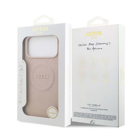 Guess Guess iPhone 17 Pro Max Back cover coque - Rose - Magsafe PU Leather - Peony Hot Stamp