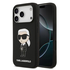Karl Lagerfeld iPhone 17 Pro/iPhone 18 Pro Handyhülle Flüssigsilikon Ikonik-NFT-Logo - Schwarz