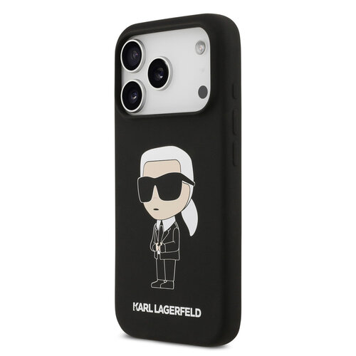 Karl Lagerfeld Karl Lagerfeld iPhone 17 Pro/iPhone 18 Pro Coque arrière Silicone liquide Logo Ikonik NFT - Noir