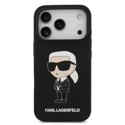 Karl Lagerfeld Karl Lagerfeld iPhone 17 Pro/iPhone 18 Pro Coque arrière Silicone liquide Logo Ikonik NFT - Noir