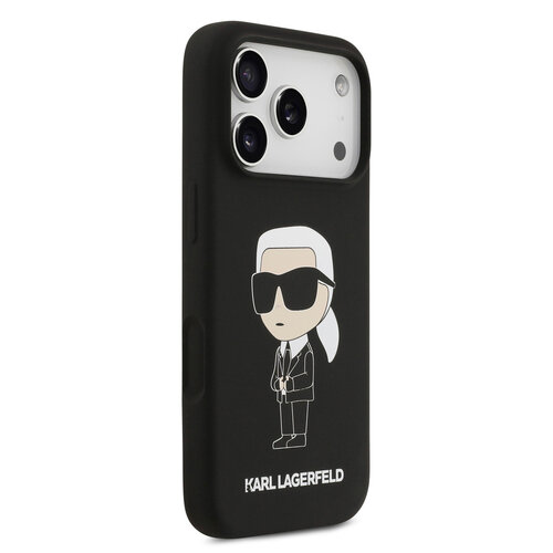 Karl Lagerfeld Karl Lagerfeld iPhone 17 Pro/iPhone 18 Pro Coque arrière Silicone liquide Logo Ikonik NFT - Noir