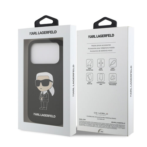 Karl Lagerfeld Karl Lagerfeld iPhone 17 Pro/iPhone 18 Pro Coque arrière Silicone liquide Logo Ikonik NFT - Noir