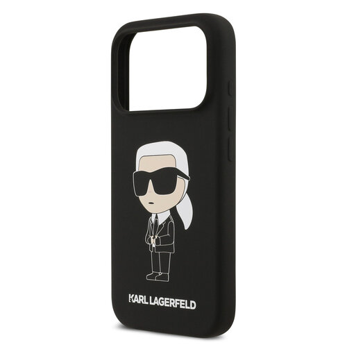 Karl Lagerfeld Karl Lagerfeld iPhone 17 Pro/iPhone 18 Pro Coque arrière Silicone liquide Logo Ikonik NFT - Noir