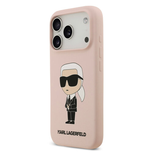 Karl Lagerfeld Karl Lagerfeld iPhone 17 Pro/iPhone 18 Pro Coque arrière Silicone liquide Logo Ikonik NFT - Rose