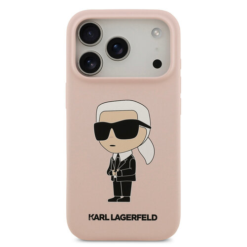 Karl Lagerfeld Karl Lagerfeld iPhone 17 Pro/iPhone 18 Pro Coque arrière Silicone liquide Logo Ikonik NFT - Rose